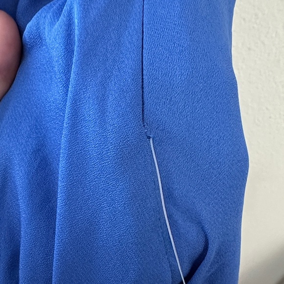 Blue Pleated V-Neck formal  Dress - Picture 4 of 6